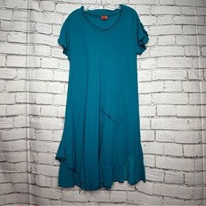 Oh My Gauze LA Dress Size 2 L/XL Turquoise Cotton Lagenlook Artsy Beach Comfort